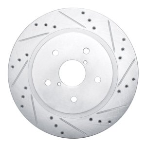 Subaru WRX Brake Rotor (1) - Rear Right - R1 Concepts - Drilled & Slotted - Silver - `15-`25